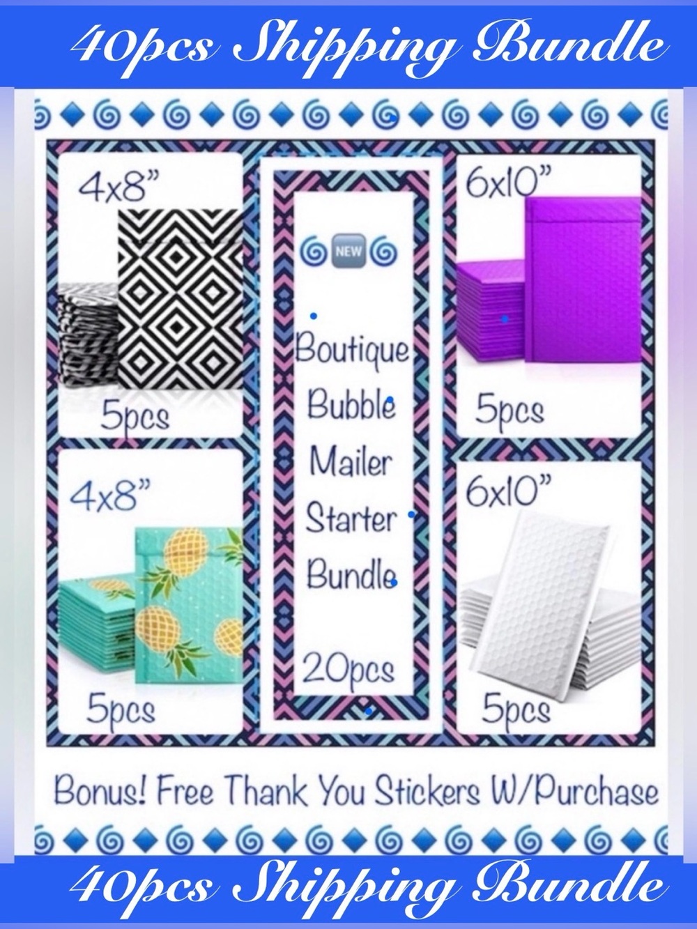 40pcs Set ~Includes 20 Assorted Bubble Poly Mailers & 20 “Thank You” Stickers 🆕